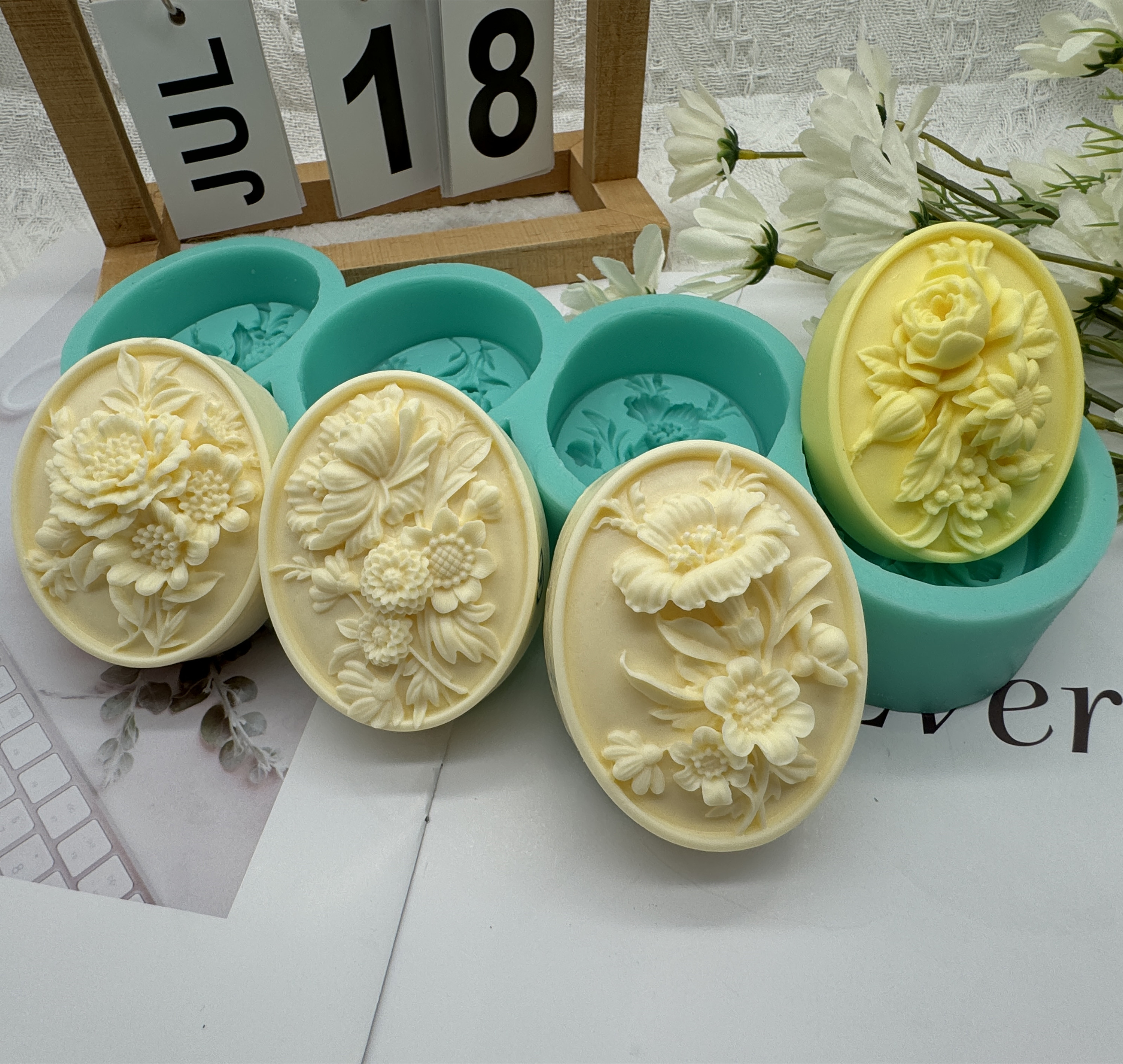 4Cavity Oval Flower 3D Soap Mo - Candle Making Fragrances ulasan dan harga