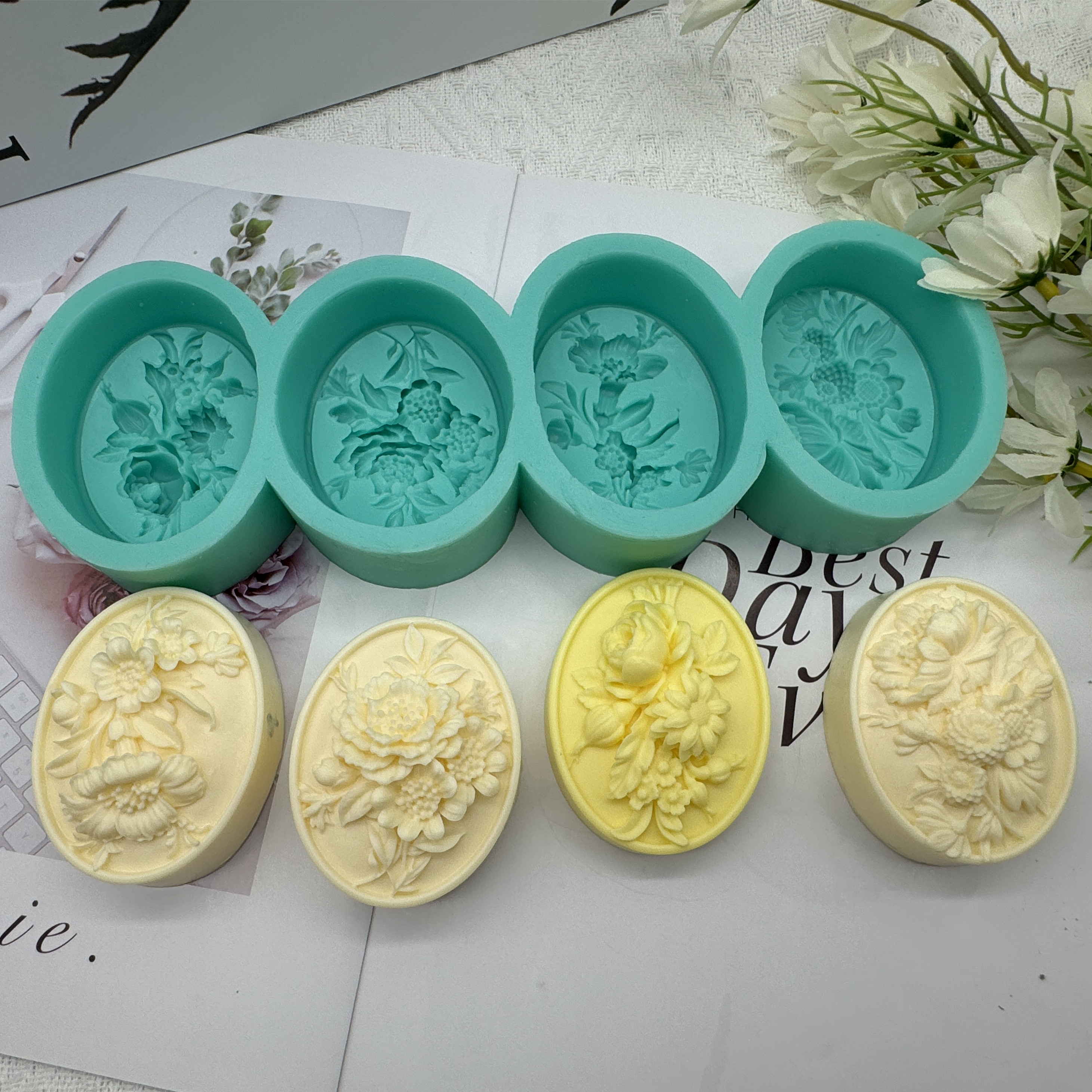 4Cavity Oval Flower 3D Soap Mo - Candle Making Fragrances ulasan dan harga