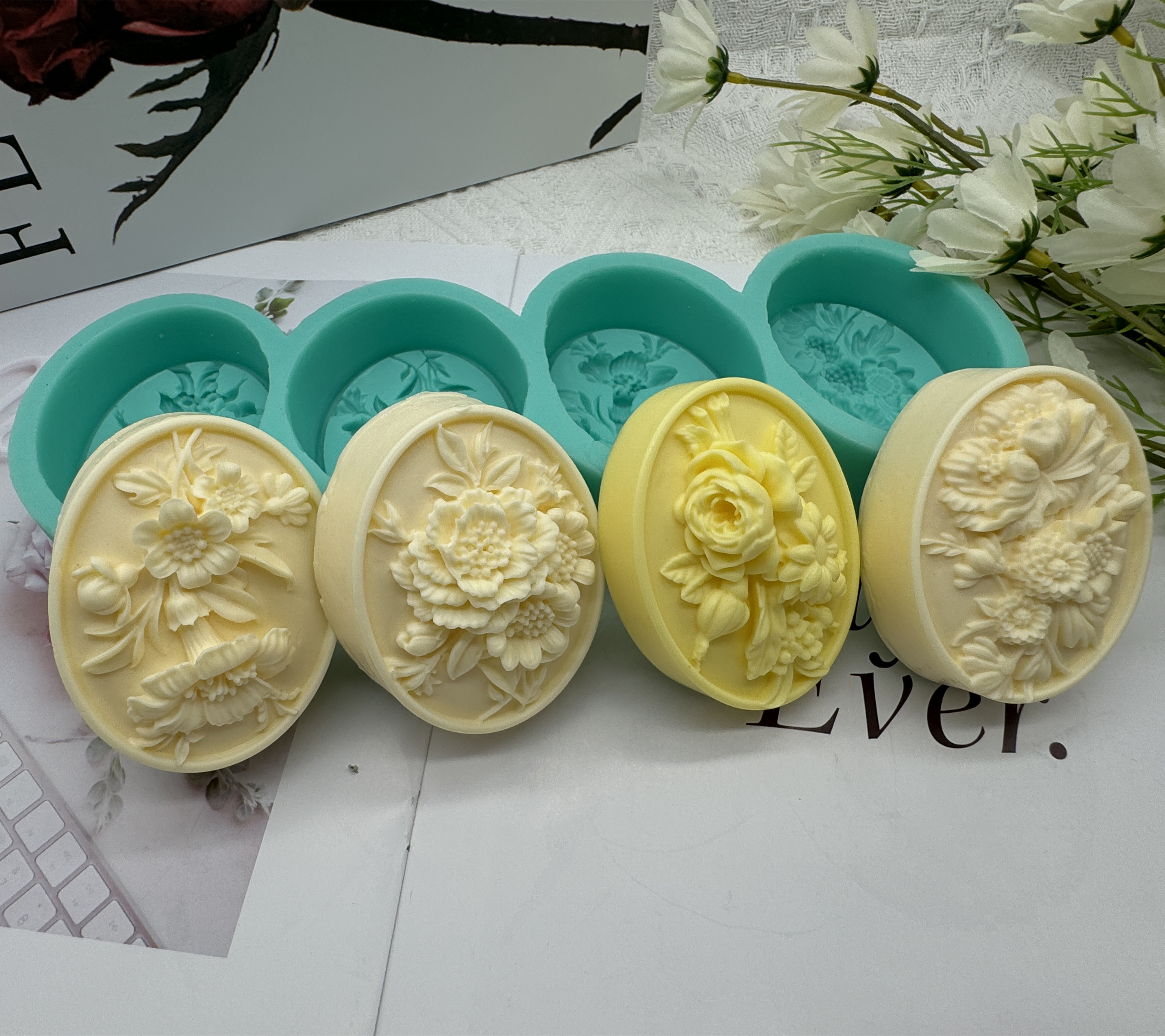 4Cavity Oval Flower 3D Soap Mo - Candle Making Fragrances ulasan dan harga