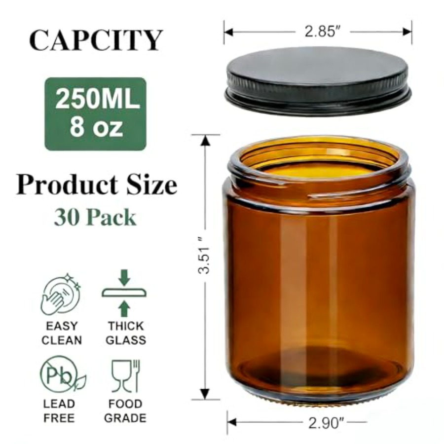 8oz Amber Candle Jars Set of 3 - Candle Making Glass ulasan dan harga